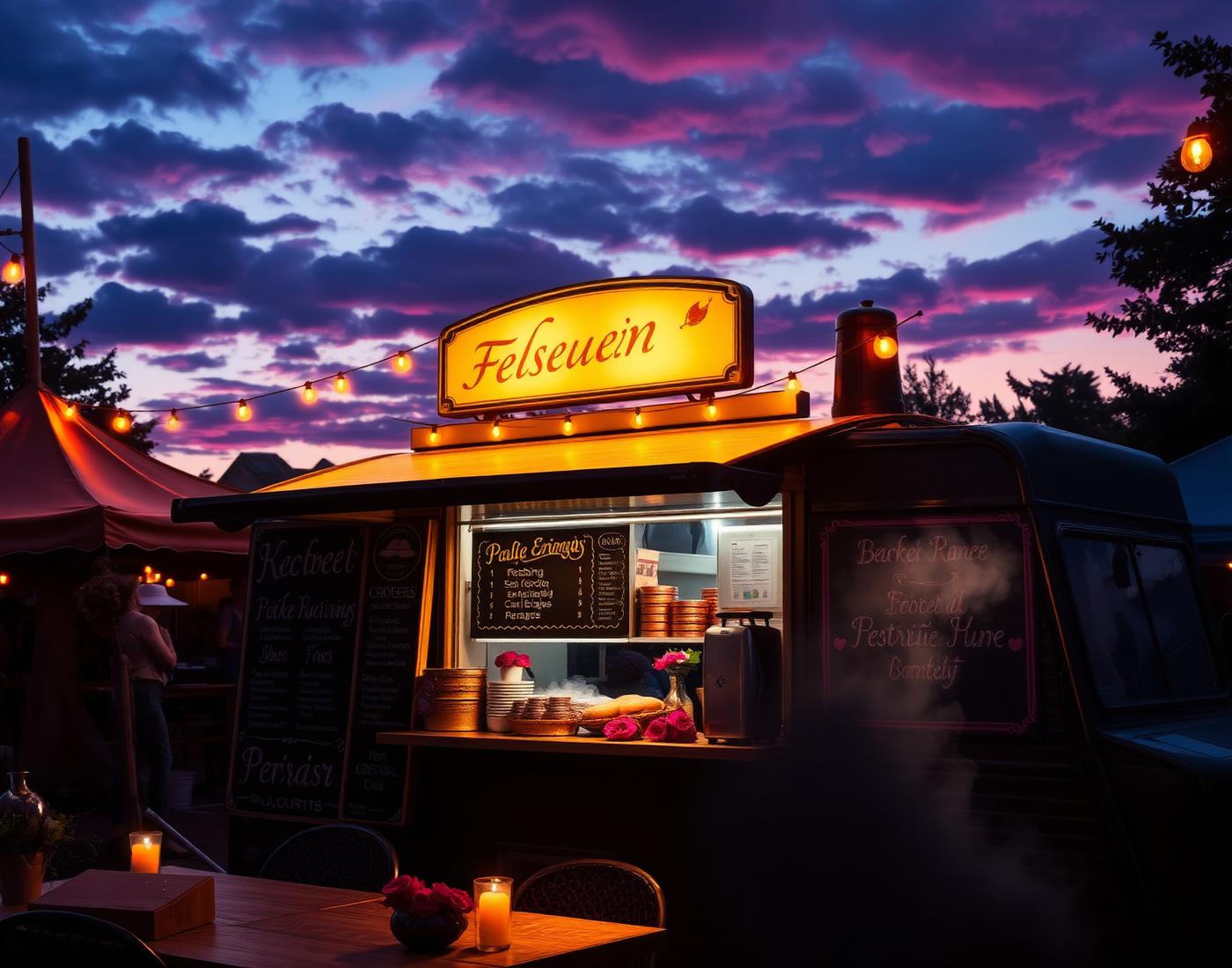 Festival food truck at dusk