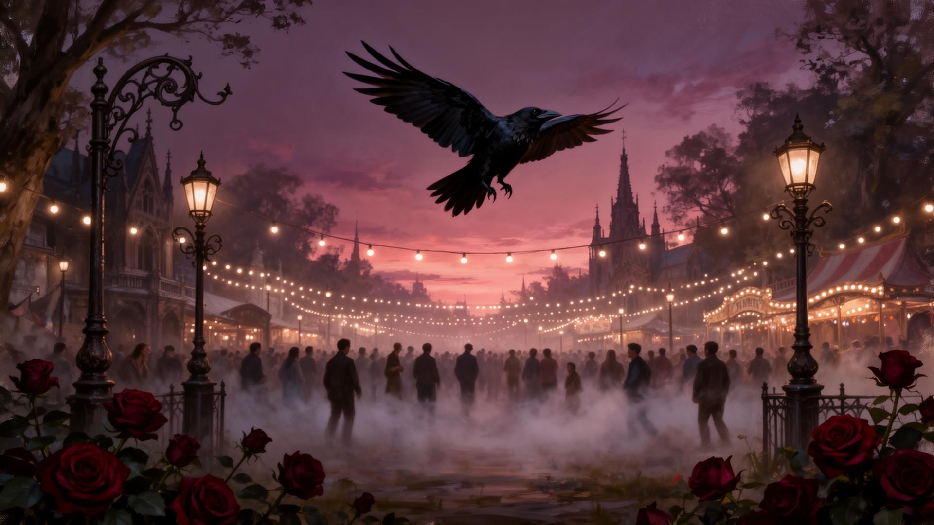 Ravens & Roses festival at twilight